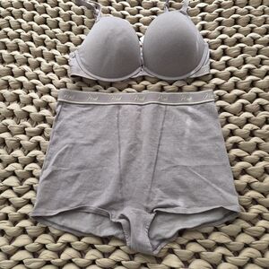 PINK Victoria's Secret Shimmery Taupe Bra & High-Waist Boyshorts